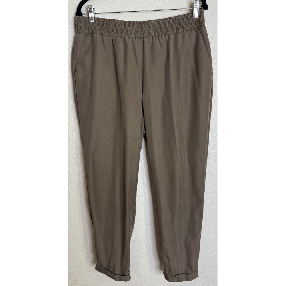 Chicos 2 US Large Ankle Pants Taupe Brown Tencel Elastic Waist Cuffed Tapered